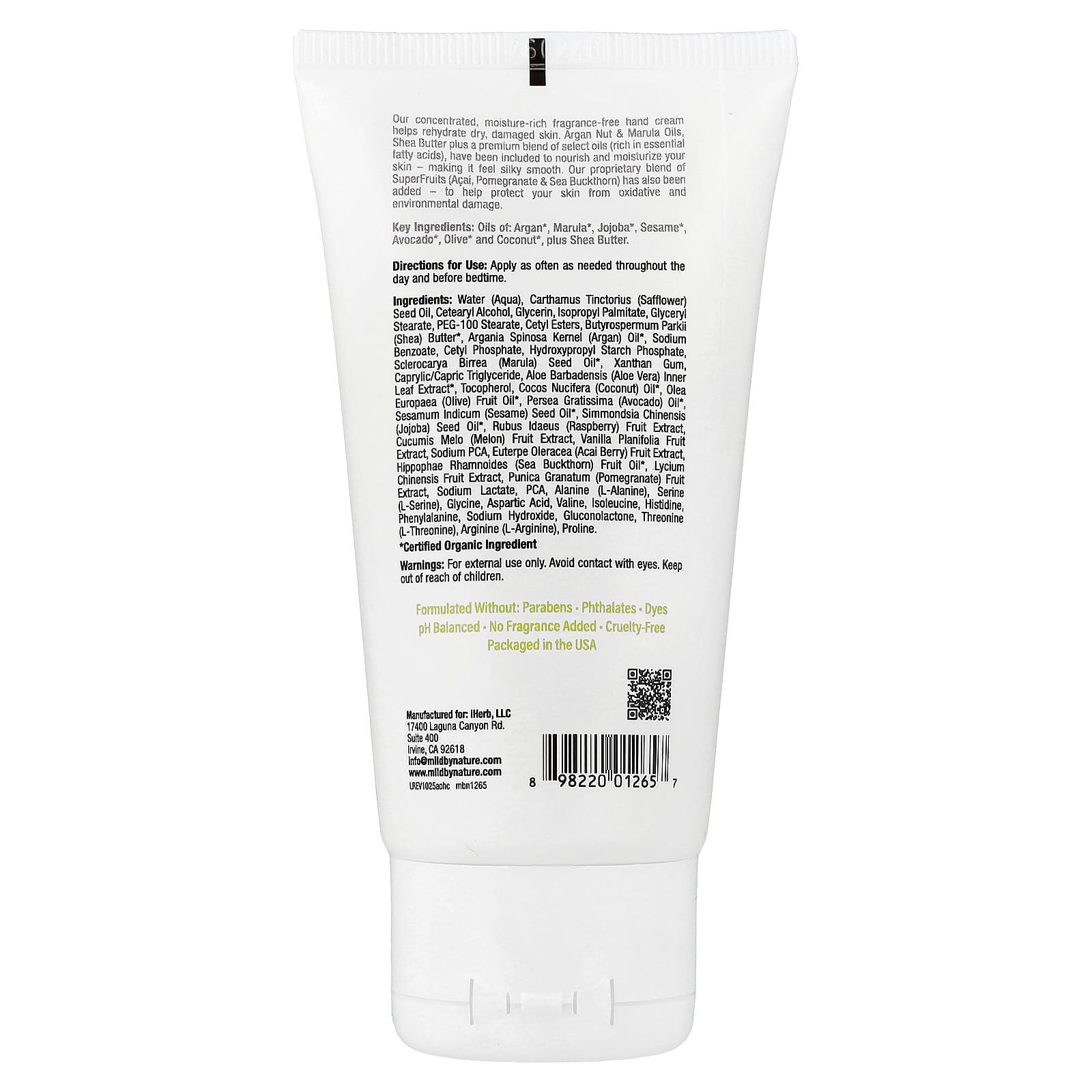 Argan Oil Hand Cream with Marula Oil & Coconut Oil plus Shea Butter, Soothing and Unscented, 2.5 oz (71 g)