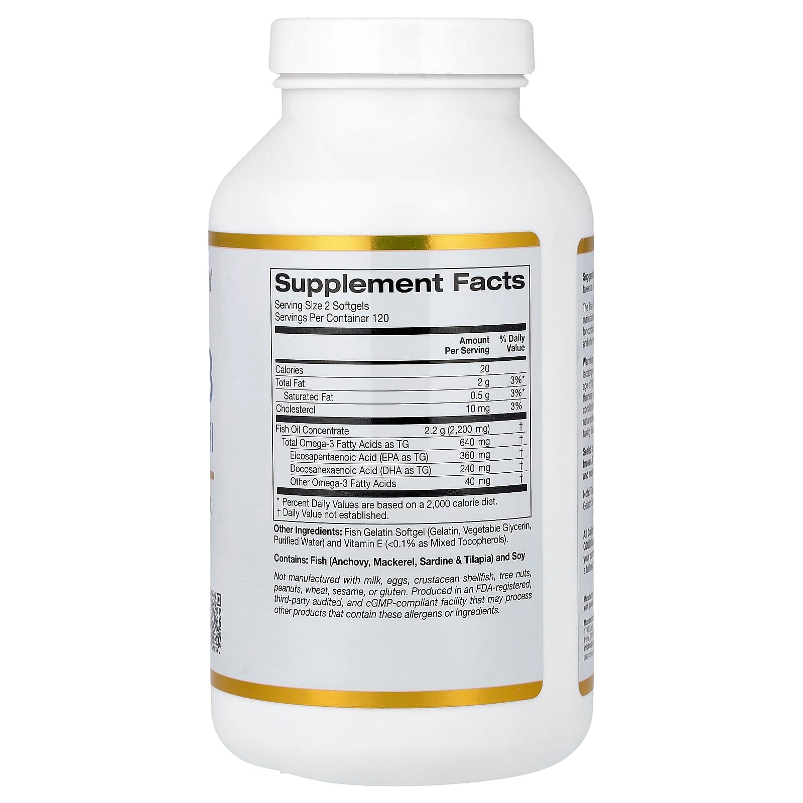 California Gold Nutrition, Omega-3, Premium Fish Oil, 240 Fish Gelatine Capsules (1,100 mg per Capsule)