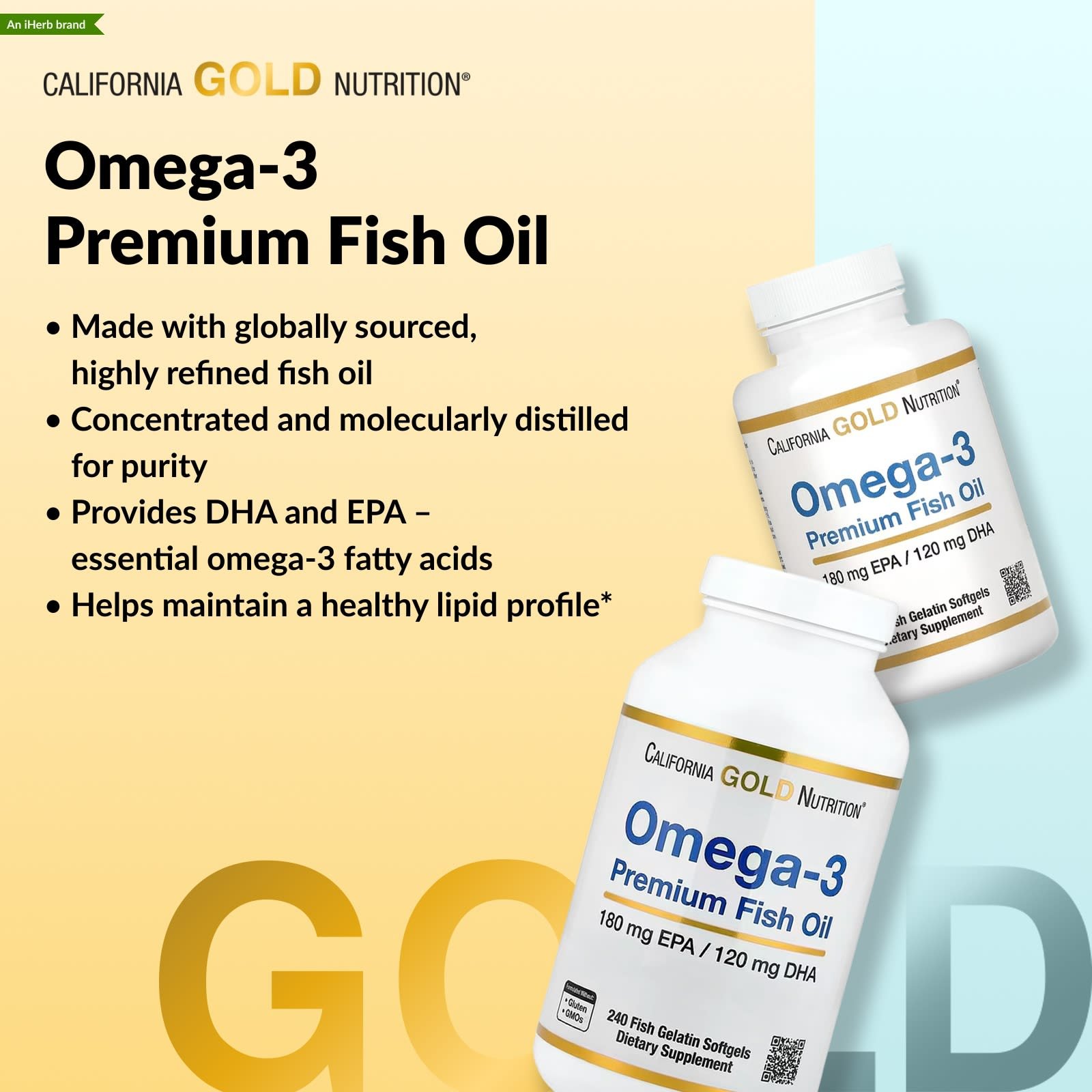 California Gold Nutrition, Omega-3, Premium Fish Oil, 240 Fish Gelatine Capsules (1,100 mg per Capsule)