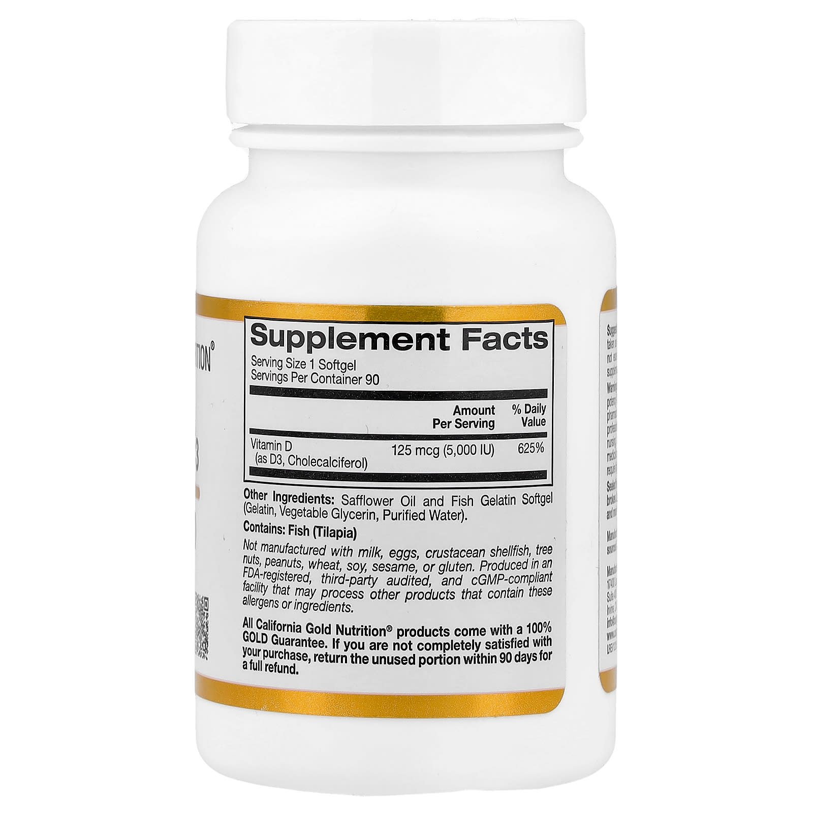 California Gold Nutrition, Vitamin D3, 125 mcg (5,000 IU), 90 Fish Gelatin Softgels