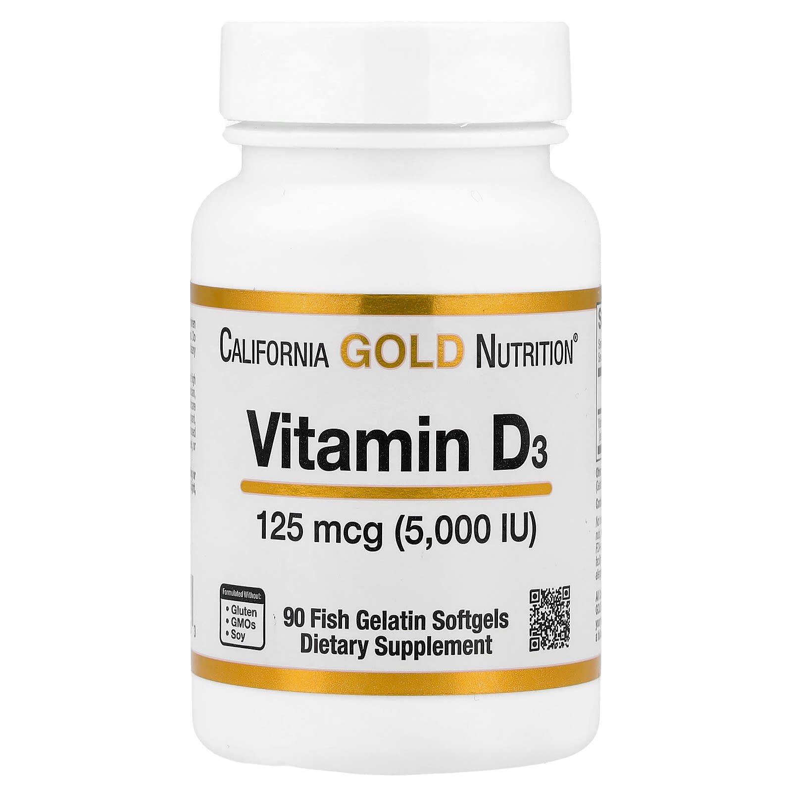 California Gold Nutrition, Vitamin D3, 125 mcg (5,000 IU), 90 Fish Gelatin Softgels