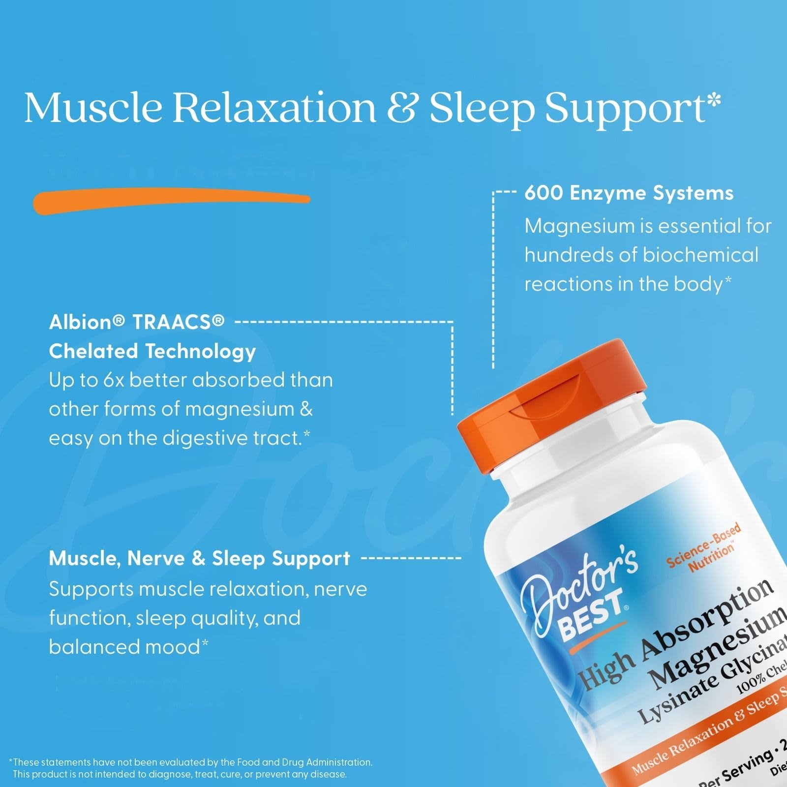 Doctor's Best, High Absorption Magnesium Lysinate Glycinate, Chelated, Albion® TRAACS®, 240 Tablets (100 mg per Tablet)