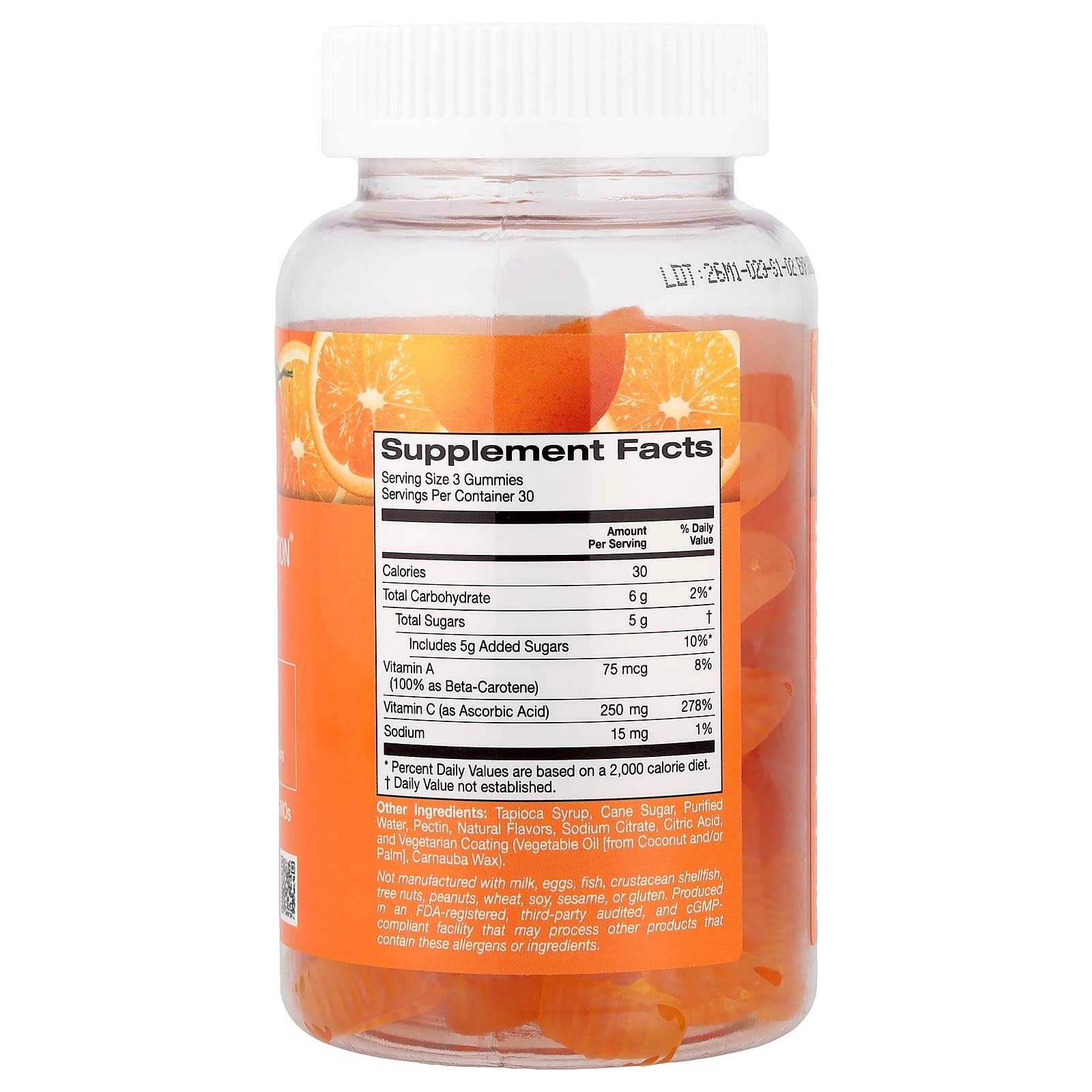 California Gold Nutrition, Vitamin C Gummies with Vitamin A from 100% Beta-Carotene, Orange, 90 Vegetarian Gummies