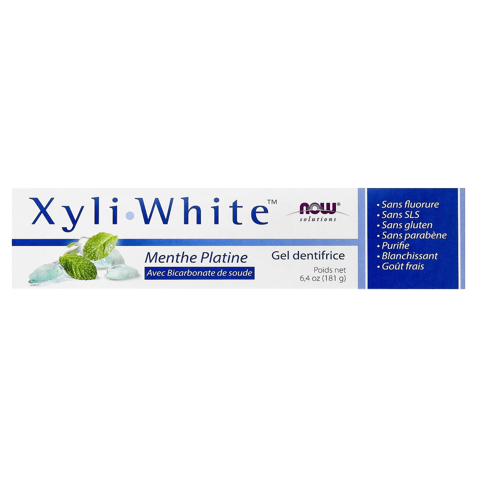 NOW Foods, Solutions, XyliWhite™, Toothpaste Gel with Bicarbonate of Soda, Platinum Mint, 6.4 oz (181 g)
