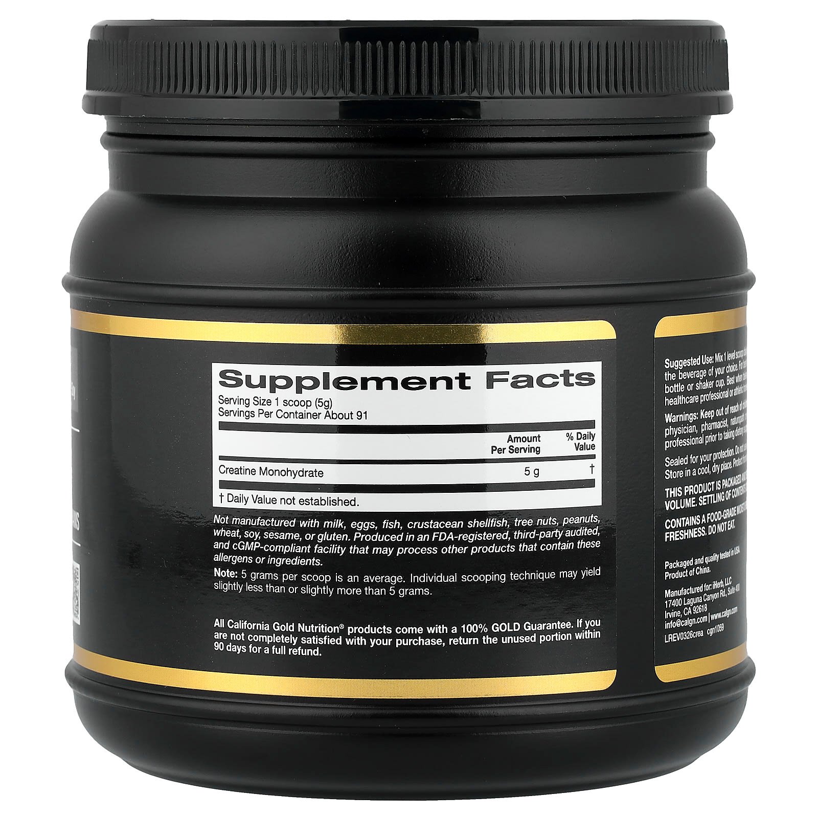 California Gold Nutrition, Sport, Pure Creatine Monohydrate, Unflavoured, 1 lb (454 g)