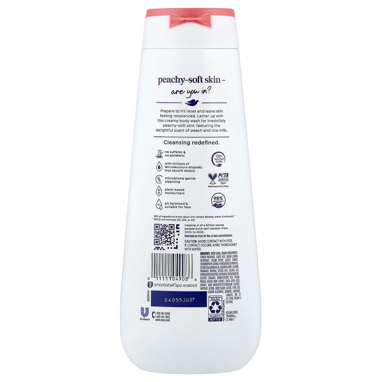 Dove, Rebalance Body Wash, White Peach + Rice Milk, 20 fl oz