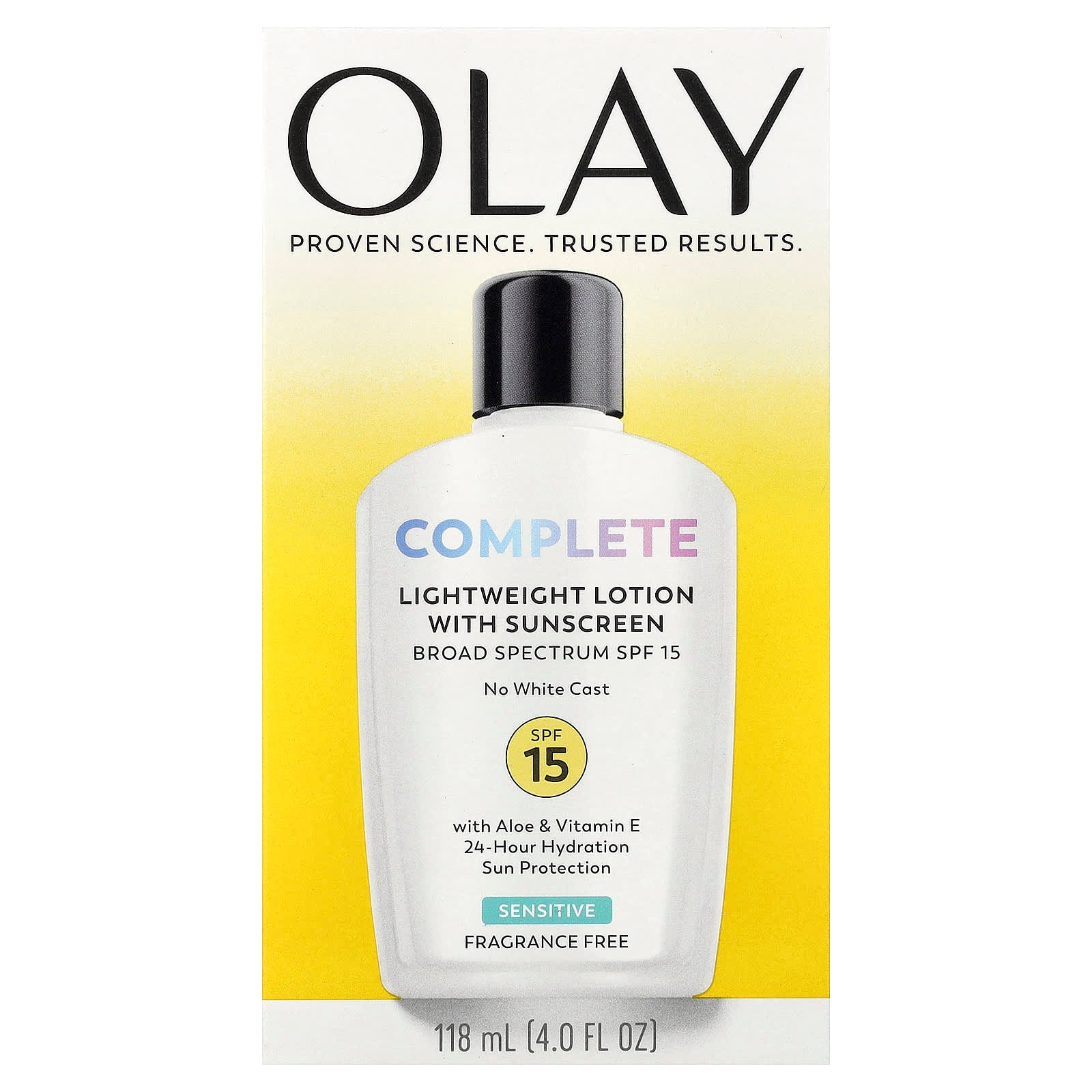 Olay, Complete, Lightweight Lotion with Sun Cream, SPF 15, Sensitive, Fragrance-free, 118 ml (4 fl oz)