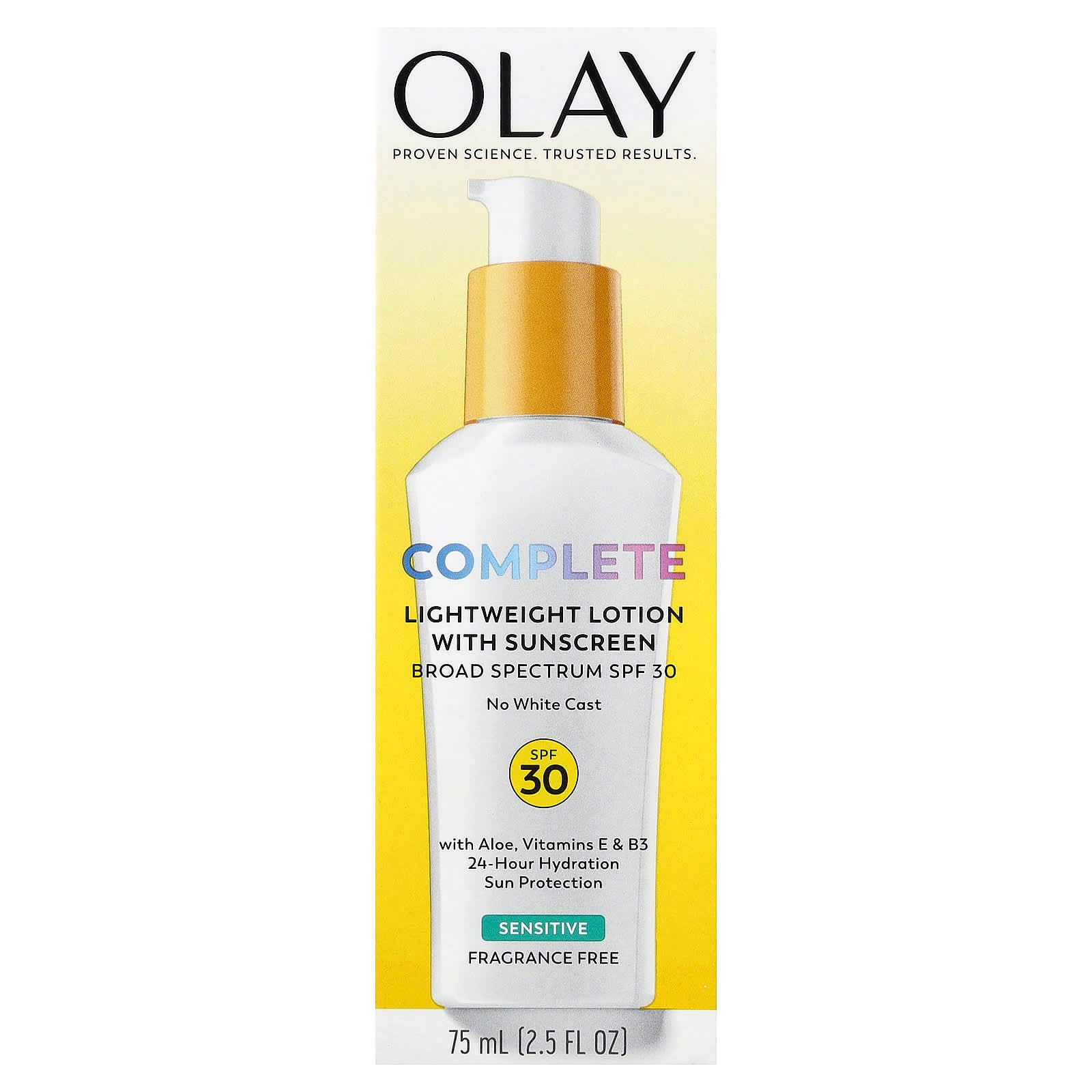 Olay, Complete, Lightweight Lotion with Sun Cream, SPF 30, Sensitive, Fragrance-free, 75 ml (2.5 fl oz)