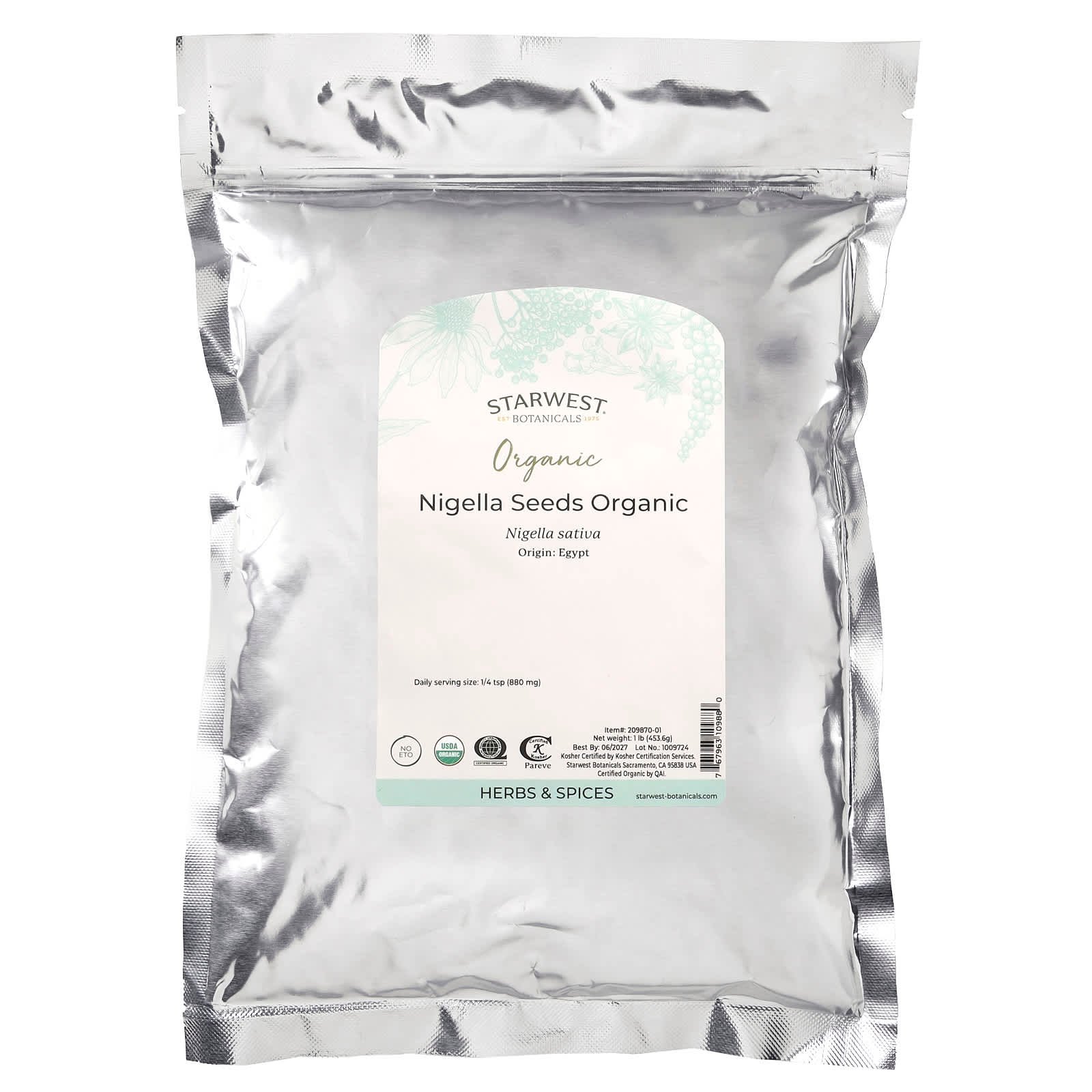 Starwest Botanicals, Organic Nigella Seeds, 1 lb (453.6 g)