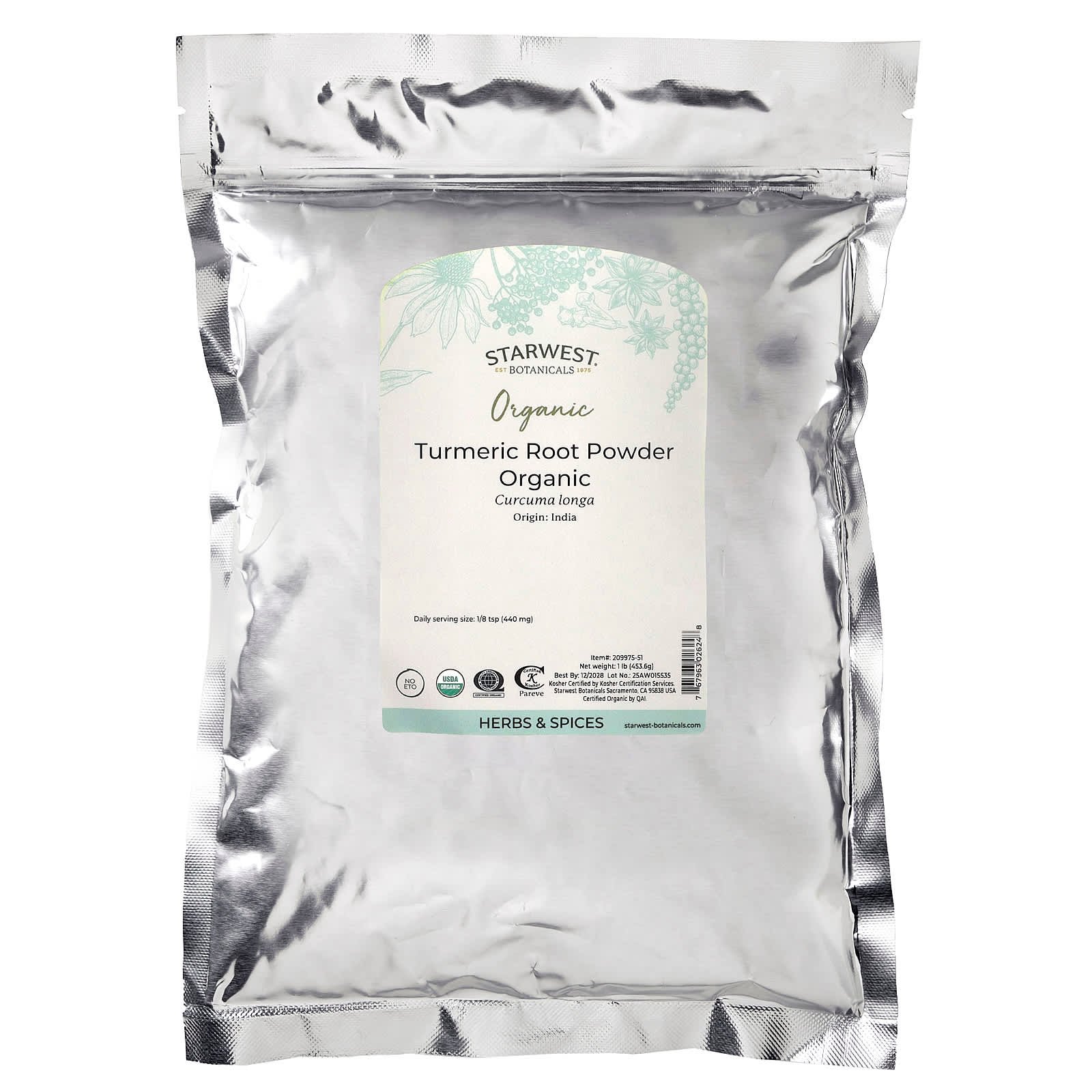 Starwest Botanicals, Organic Turmeric Root Powder, 1 lb (453.6 g)