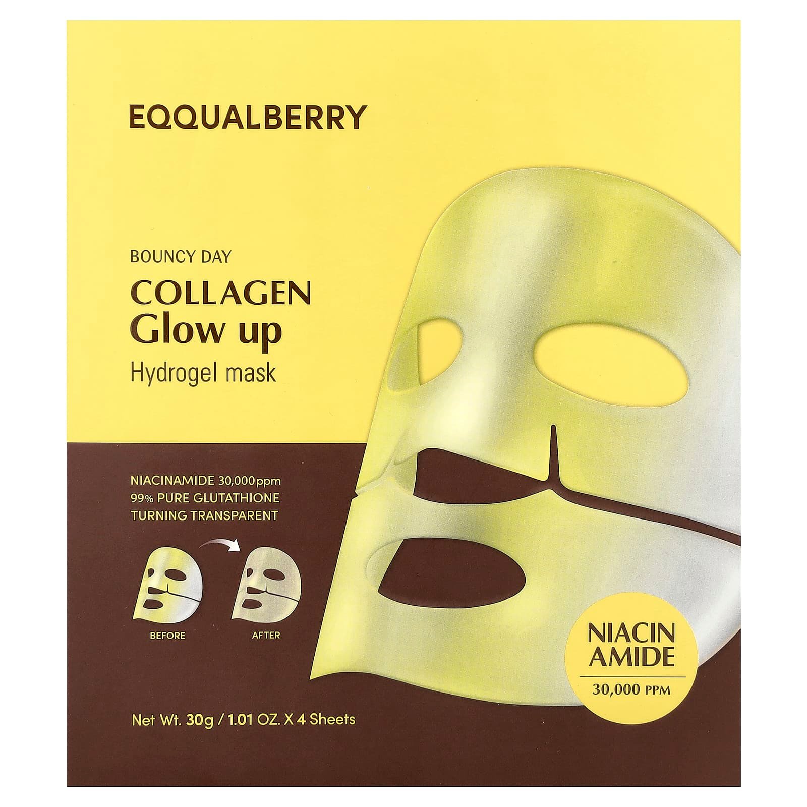 EQQUALBERRY, Collagen Glow Up Hydrogel Beauty Mask , 4 Masks, 1.01 oz (30 g) Each