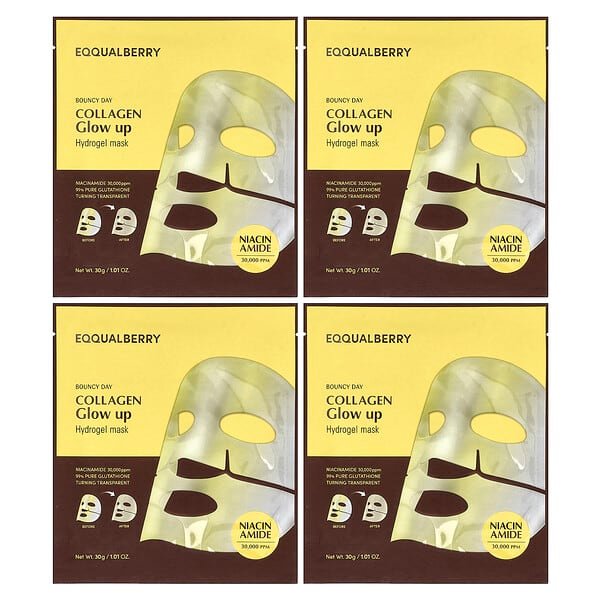 EQQUALBERRY, Collagen Glow Up Hydrogel Beauty Mask , 4 Masks, 1.01 oz (30 g) Each